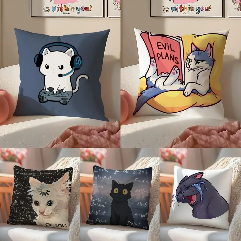Funny cat thinking network pattern Cushion Cover Silky elegant Comfort Sofa Bed Invisible zipper Beach pillowcase