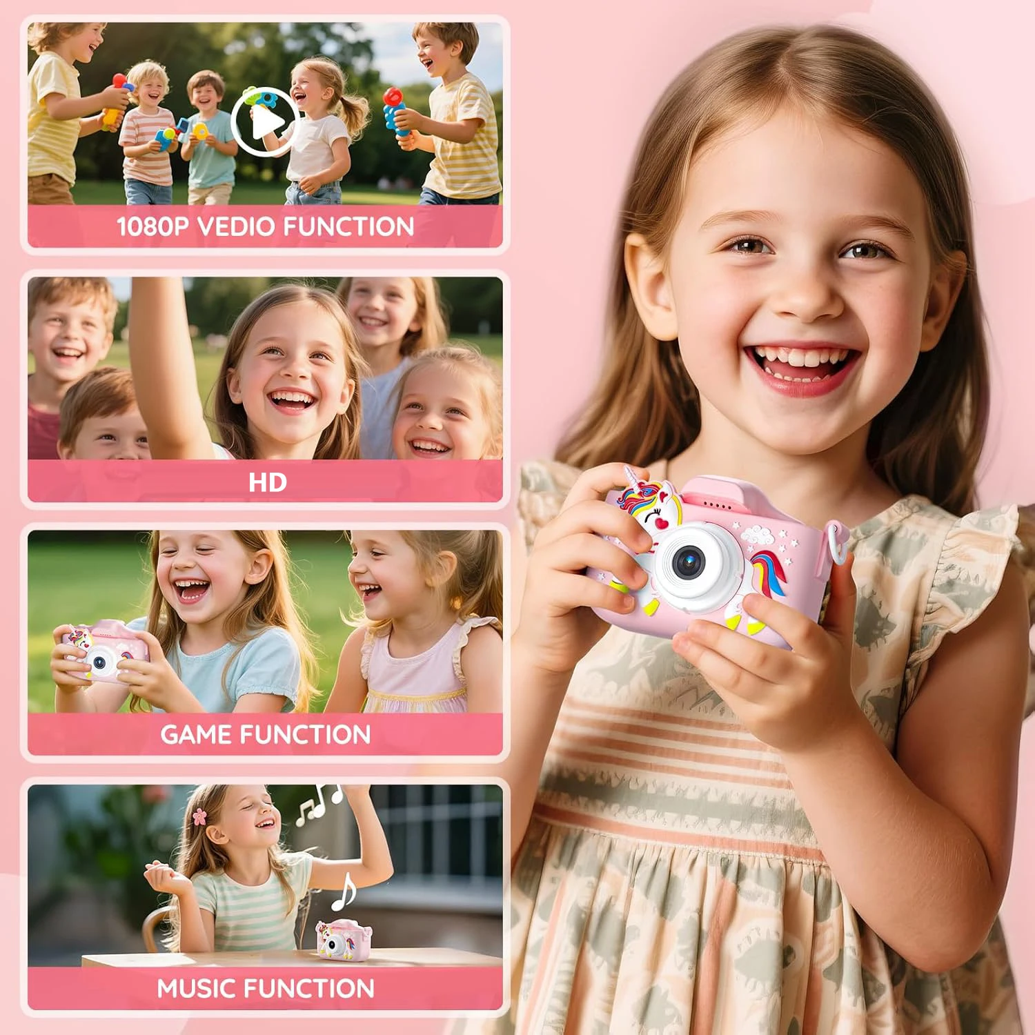 1080P HD Video Fotografie Camera Mini Digitale Camera met Siliconen Hoesje Puzzelspel HD Foto 2.0 inch 32G Geheugenkaart Cadeau