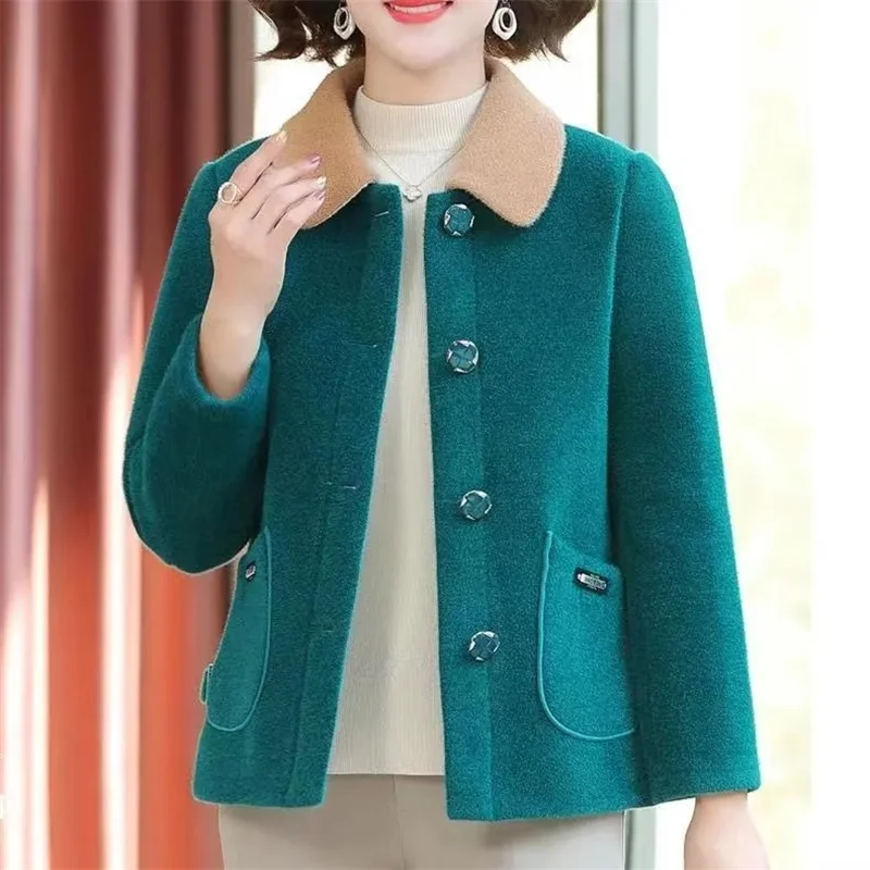 

Mom's Mink Fleece Coat Women's Short 2024 New Fashionable Middle-Elderly Female Autumn and Winter Wear with Thin Fur Jacket Gree