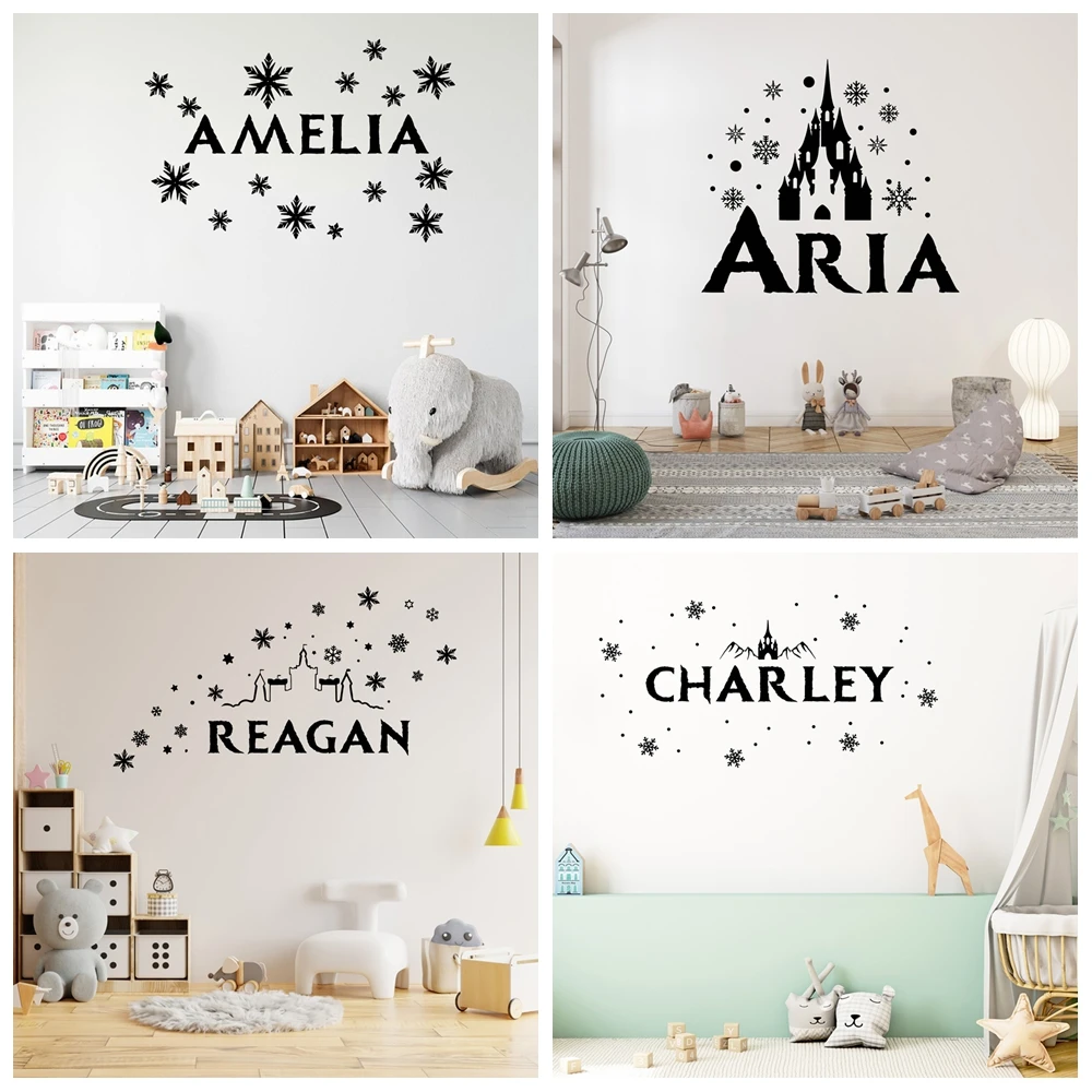 

1 pc new pretty Snowflake pattern custom name wall sticker Self Adhesive Vinyl Waterproof l Art Decal For Kids Rooms Decoration