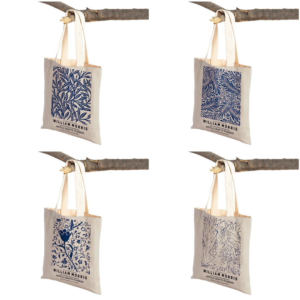 William Morris Blue Botanical Set Shopping Bag for Children Gift Cute Animal Girl Women Tote Handbag Supermarket Shopper Bags