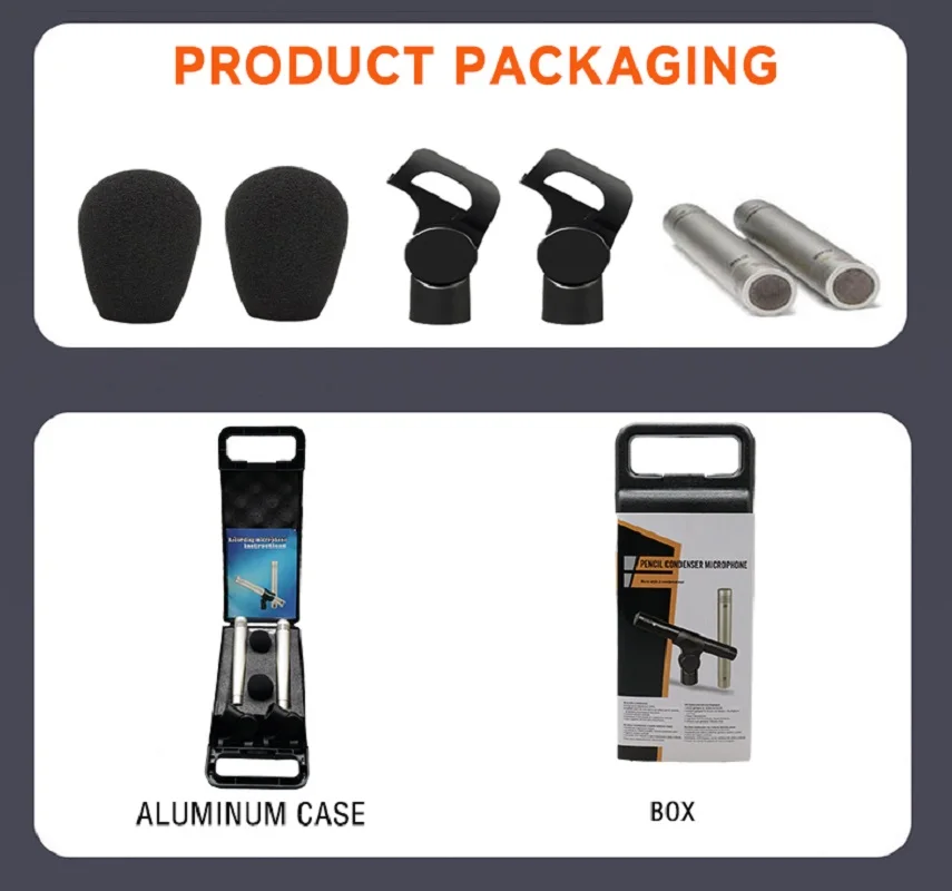 ميكروفون قلم رصاص لتسجيل أداة مكثف معدنية احترافية C02 مع مشبك مقاوم للصدمات وزجاج أمامي للعيش والطبل والبيانو