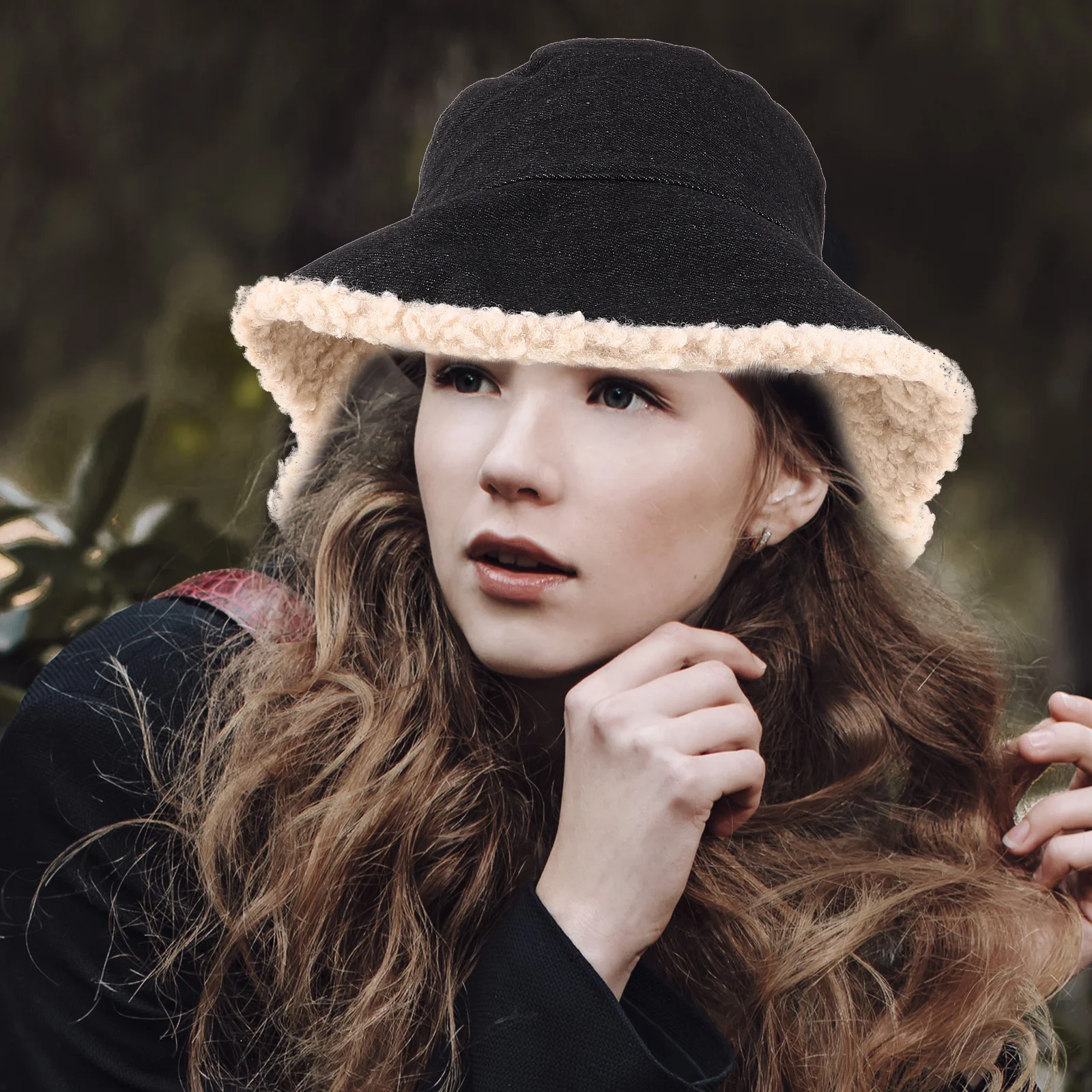 

Lamb Wool Bucket Hat Autumn Cap Retro Cloche Warm Fisherman's Foldable