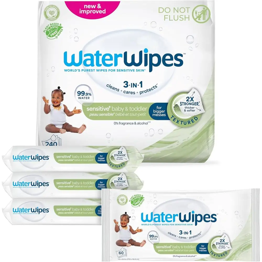 

Triple-Action Baby Wipes, 99.9% Water, Textured, Unscented, Hypoallergenic, 240 Count (4 Packs)