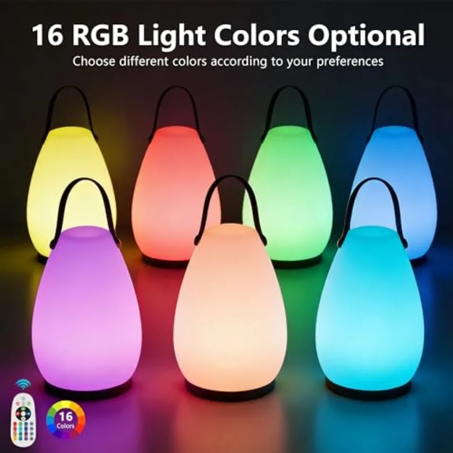 2-Pack Portable Rechargeable Table Lamps with Handle, RGB and Warm Light Outdoor Lanterns, Remote Control Dimmable Cordless LED