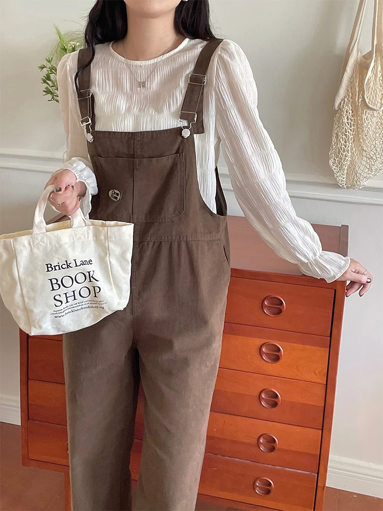 Vintage Denim Overalls Women Summer 2022 New American vintage brown Jumpsuits loose straight pants Y2K Women Jeans