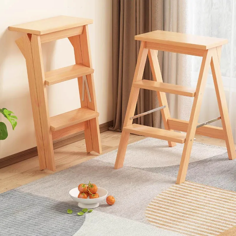 

Scaffolding Wooden Step Stools Decorative Bathroom Kitchen Foldable Lightweight Ladders Attic Platform Escalera Home Furnitures