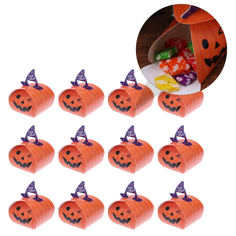 

12pcs Pumpkin Candy Box Gift Bag Treat Cardboard Lightweight Halloween Party Favors Kids Bags Daily Use Special Occasions