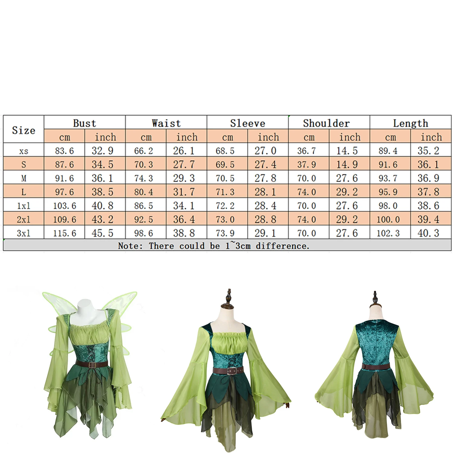 

Women s Fairy Tinker Bel Costume Cosplay Fancy DressUp Mini Dress with Butterfly Wings Halloween ChristmasParty