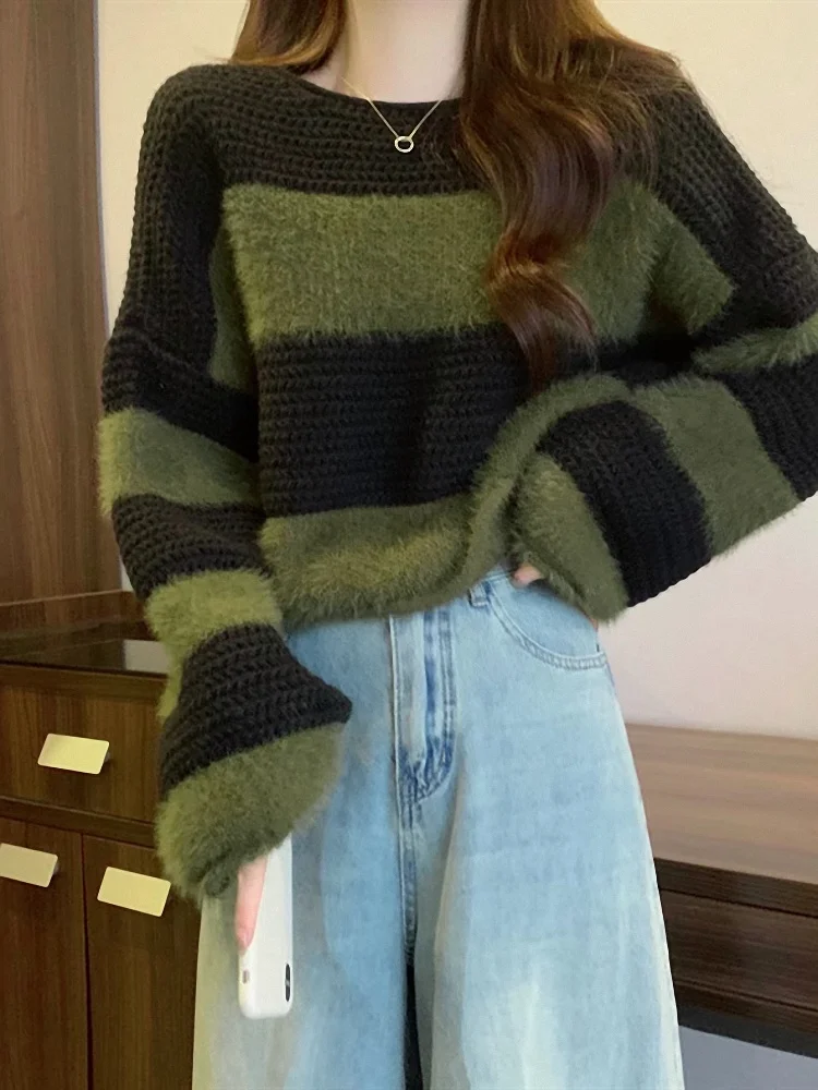 الخريف الشتاء المرأة فضفاضة طويلة Sve محبوك ort سترة العصرية المياه الأرنب الفراء شريط الربط اللون Blo الدفء