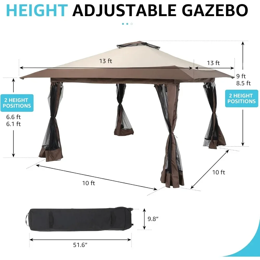 Gazebo emergente de 13 'x 13', toldo para exteriores, carpa, sombra con marco de Metal, mosquitera