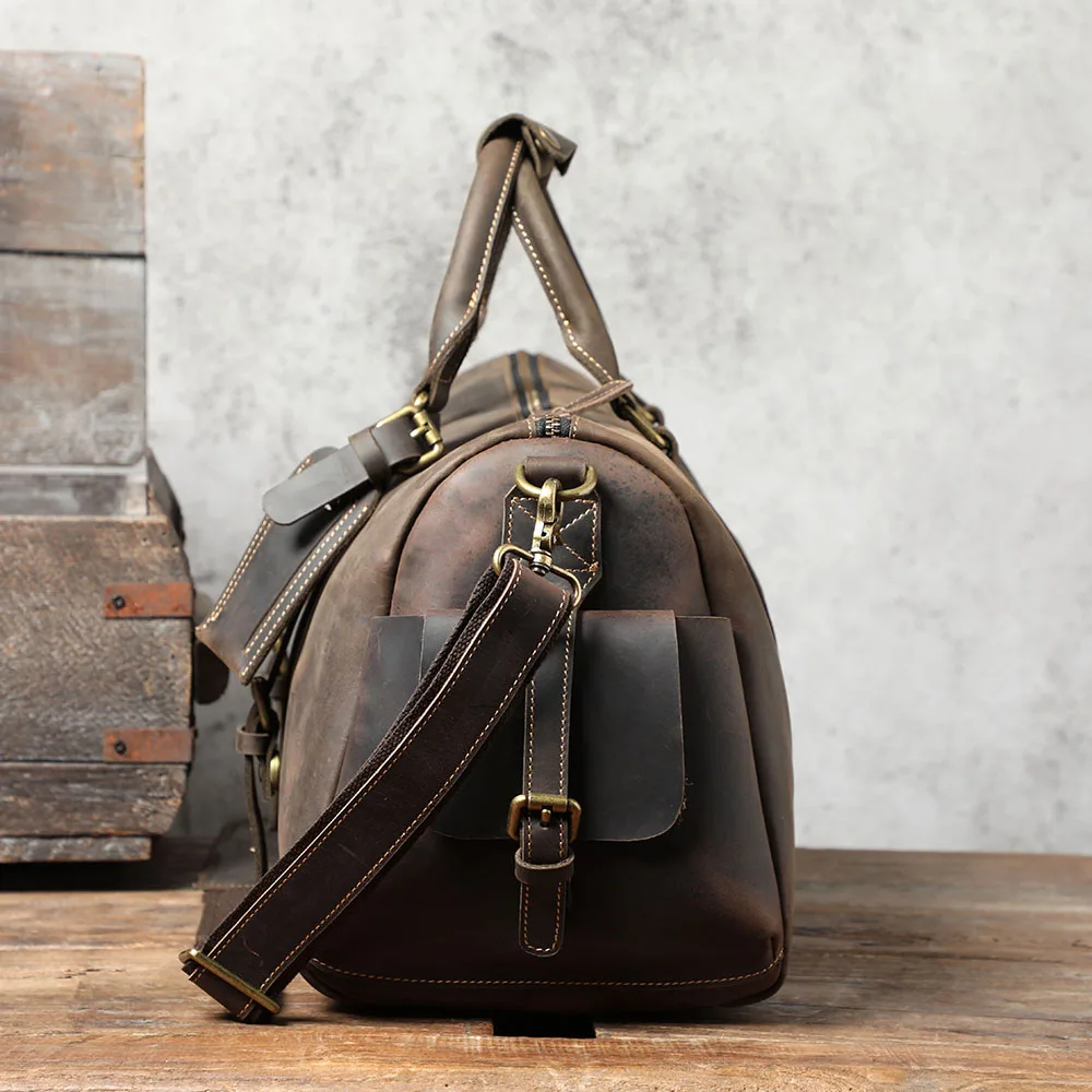 S.WORKER Handgefertigte Reisetasche aus Vollnarbenleder, Echtleder, große Kapazität, Business-Gepäck, Wochenend-Reisetasche – Detail 28
