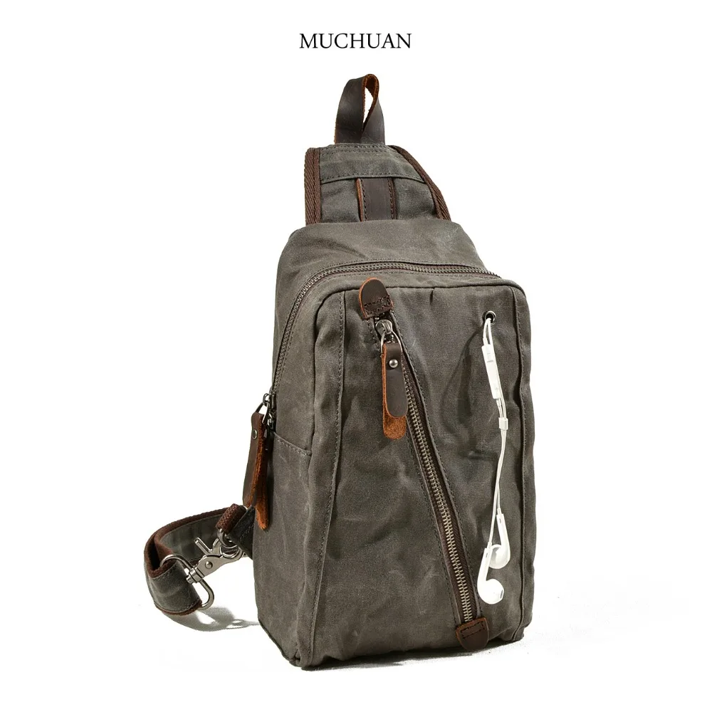 Man Chuan new canvas breast bag large capacity summer portable headphone hole male bag single shoulder bag