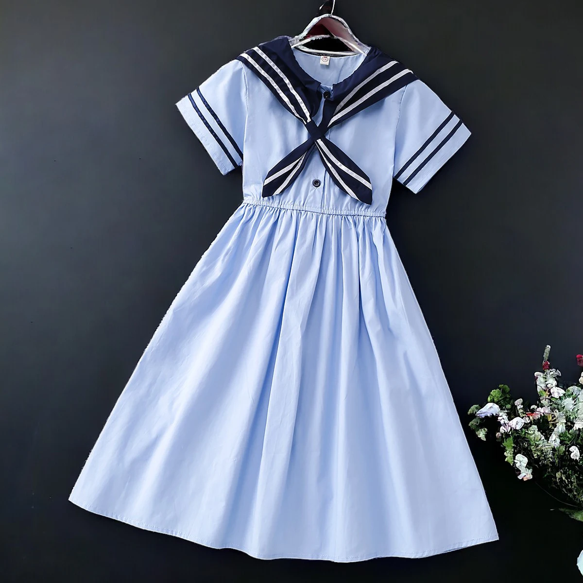 Baby Kids Blue School Dresses for Girls Outfits Prom Summer Short Sleeve Children Princess Lolita Costumes 5 6 7 8 9 11 13 Years