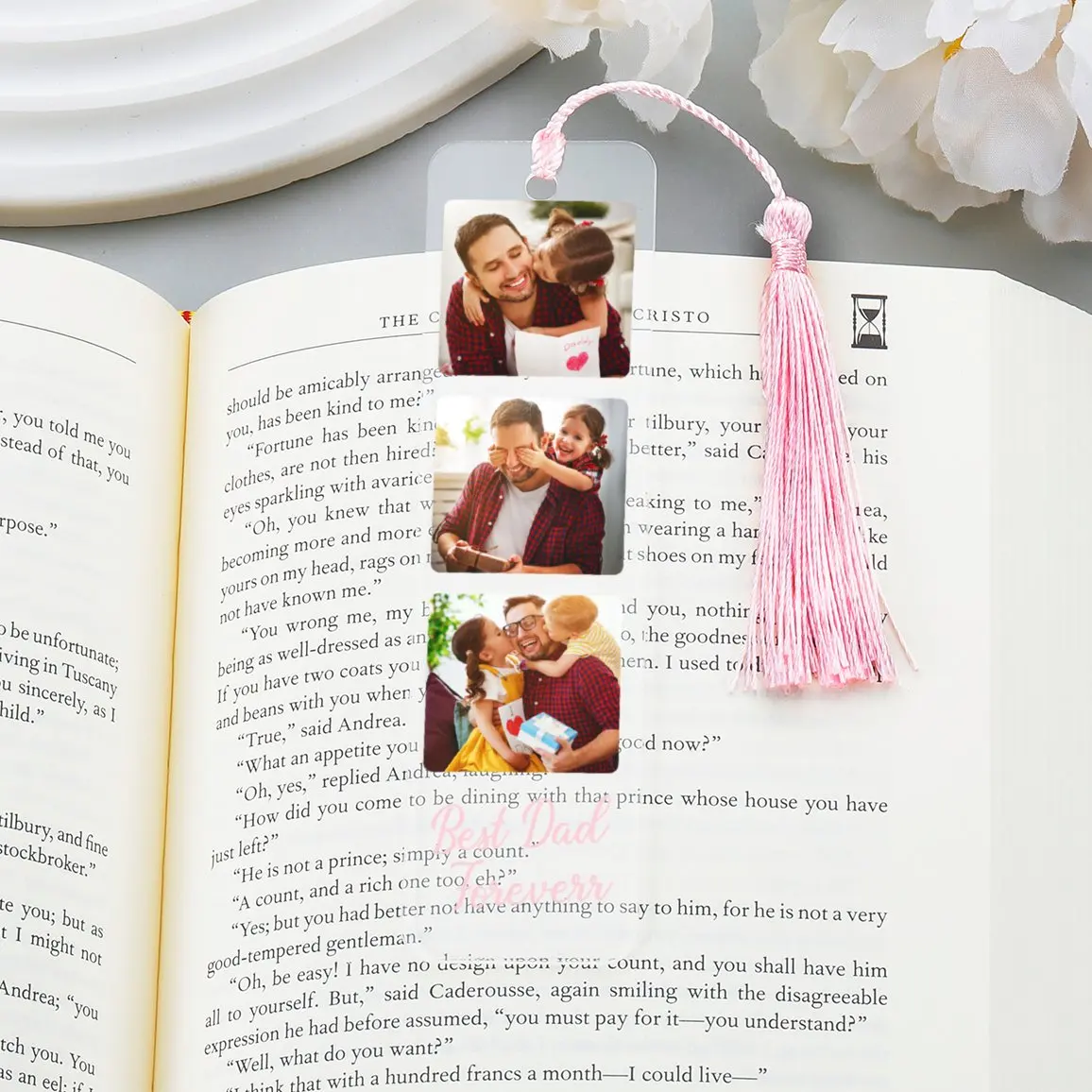 

Personalized Custom 3 Photos Acrylic Bookmark Father's Day Gift Book Marks for Lovers Gifts Read Marker with Tassel Gift Present