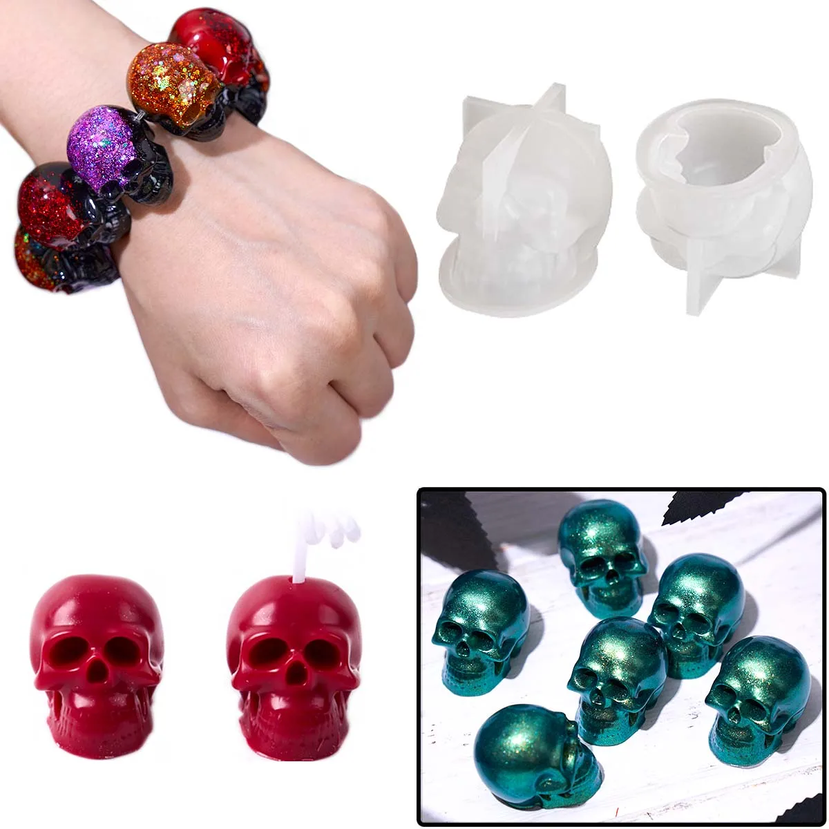 Halloween Ornament Mini Skull Silicone Candle Mold DIY Plaster Epoxy Resin Necklace Bracelet Keychain Jewelry Craft Molds view 3