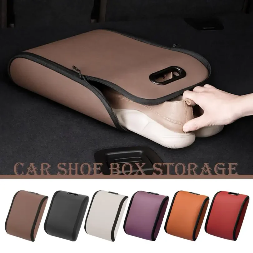 Car Shoe Storage Box PVC Leather Car Organizer With Silent Zipper Large Capacity Space Saving Auto Accessory Trunk Seat Storage view 4
