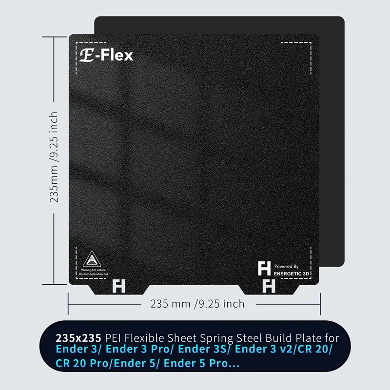 ENERGETIC Flexible PEI Build Plate 235x235mm Double Side Upgrade Textured PEI Pro Sprin Steel Sheet for Ender-3 Series,Kobra