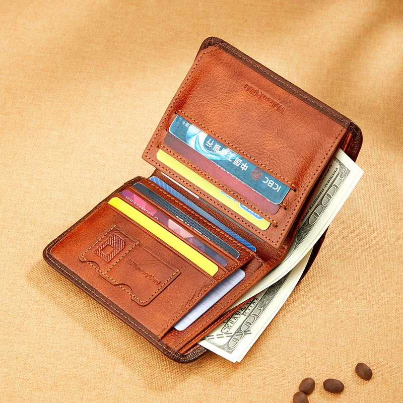 Leather men's wallet, fashionable retro style card holder, multifunctional short wallet card bag
