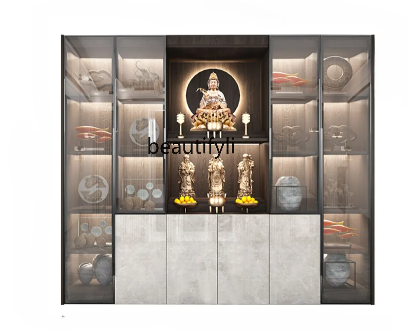 Modern Light Luxury Altar Home God Cabinet Buddha Niche with Door Avalokitesvara Worship Cabinet Bodhisattva Cabinet