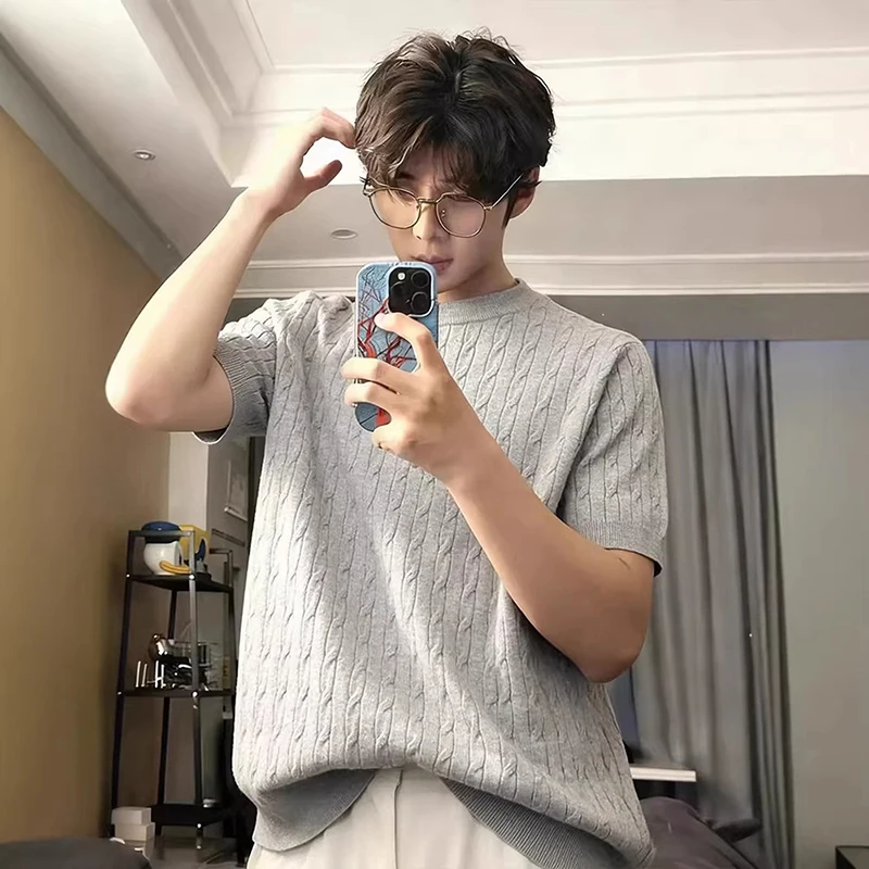 WTHT Vintage Men's Do Old Knit Texture Solid Color T-shirts Fashion 2026 Summer Short Sleeves O-neck Tops Male 2A2899