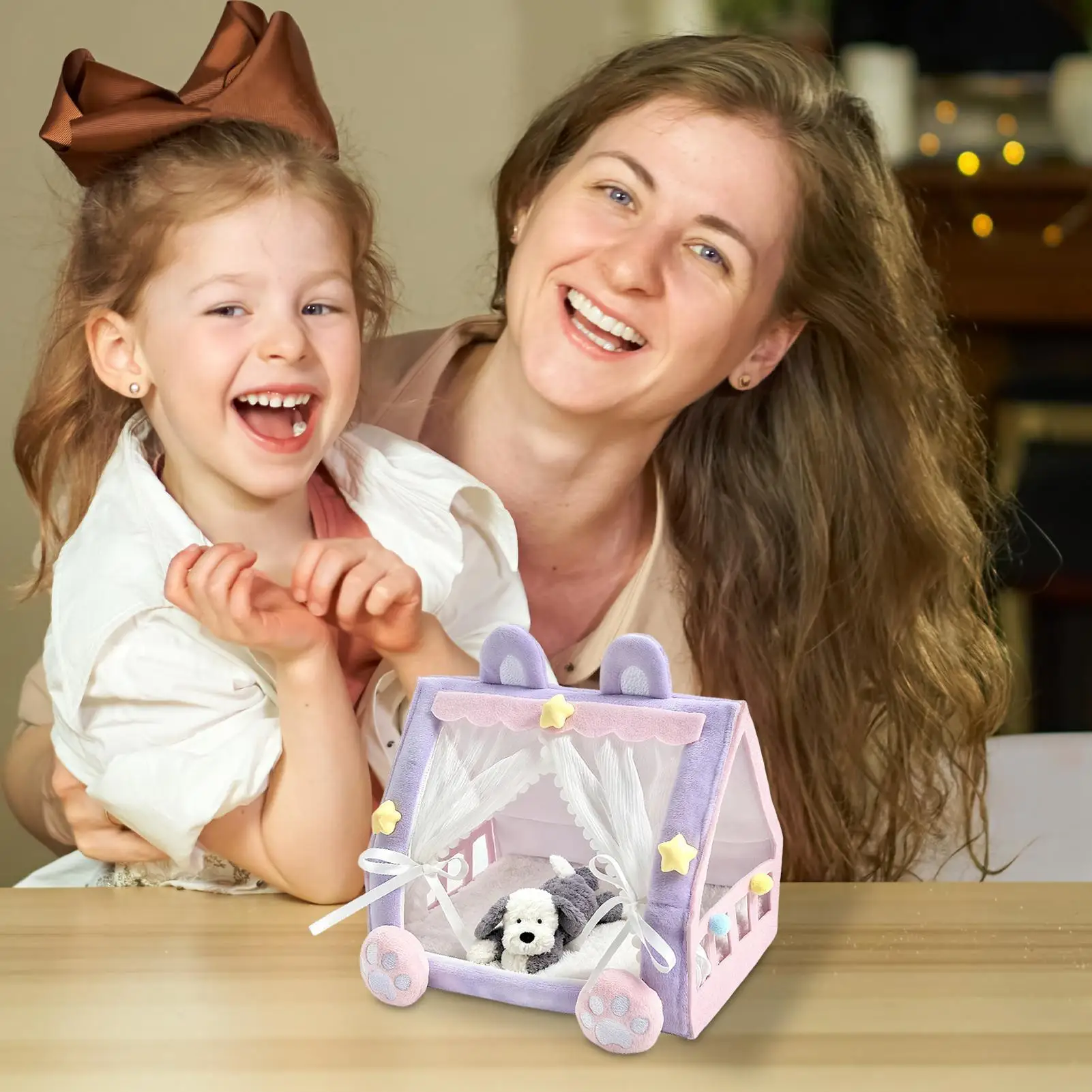 Culla per bambole Adorabile casa in miniatura Tenda Design Culle giocattolo per bambole per ragazze Bambini piccoli Giocano a la scuola materna Fai finta di giocare a casa