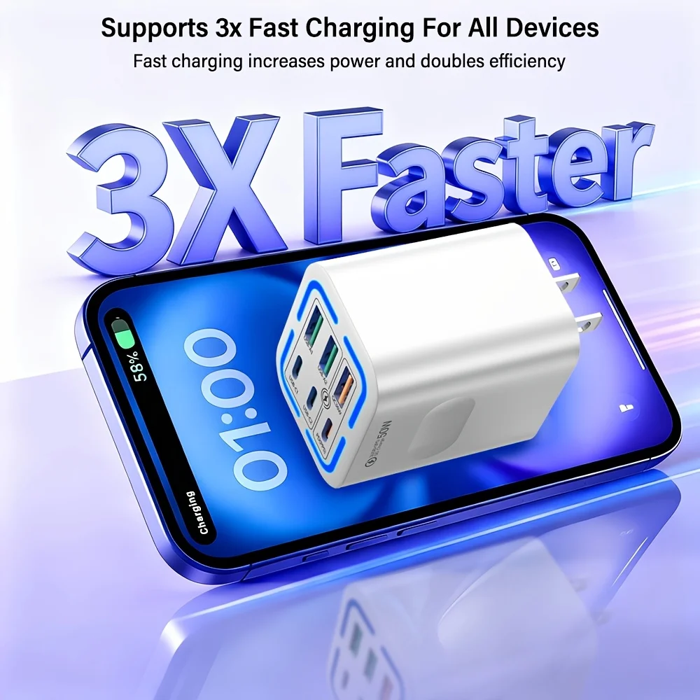 6‑in‑1 USB‑C Fast Charger, Type‑C Power Adapter Block, Portable Power Bank, USB+Type‑C Charger, Fast Phone Charger‑Compatible with iPhone 16/15/14/13 Pro/12/Pro/XR/SE, Samsung‑Perfect Gift for Home, Christmas and Other Holidays