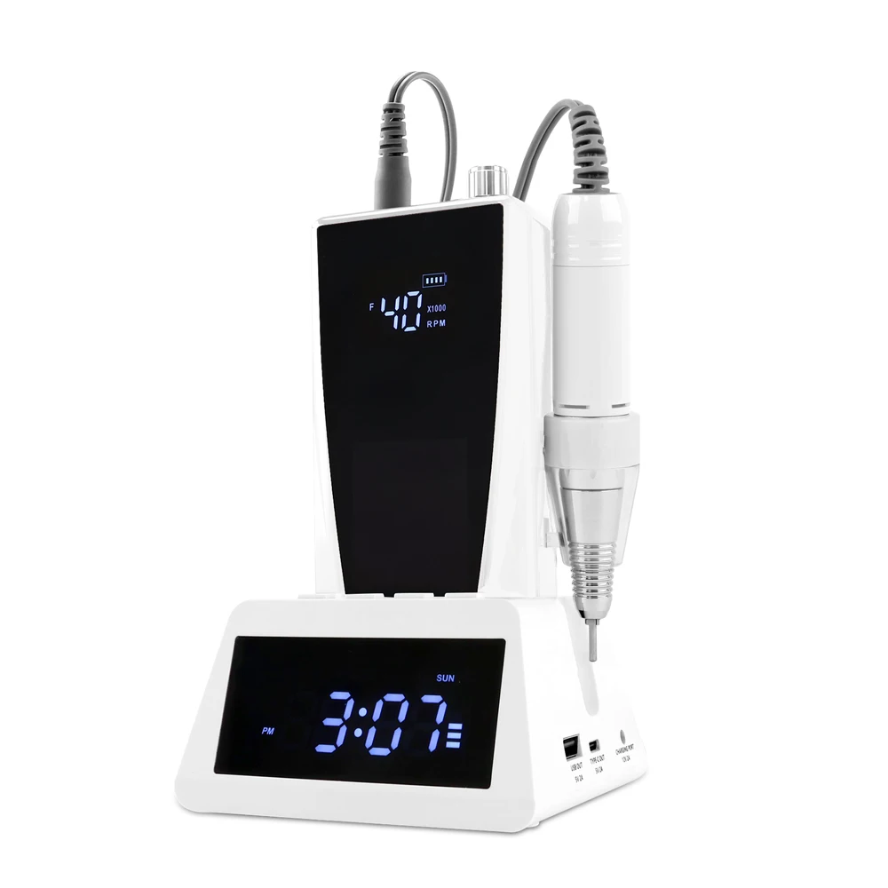 Trendy Portable 35000RPM Carbon Nail Drill Machine 45w Handpiece Manicure Polishing Rechargeable Battery Cordless Powerful