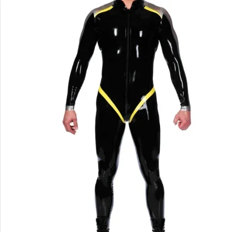 100% Latex Rubber Schwarz Catsuit racing suit Overall Zentai Zipper 0.45mm XS-XXL