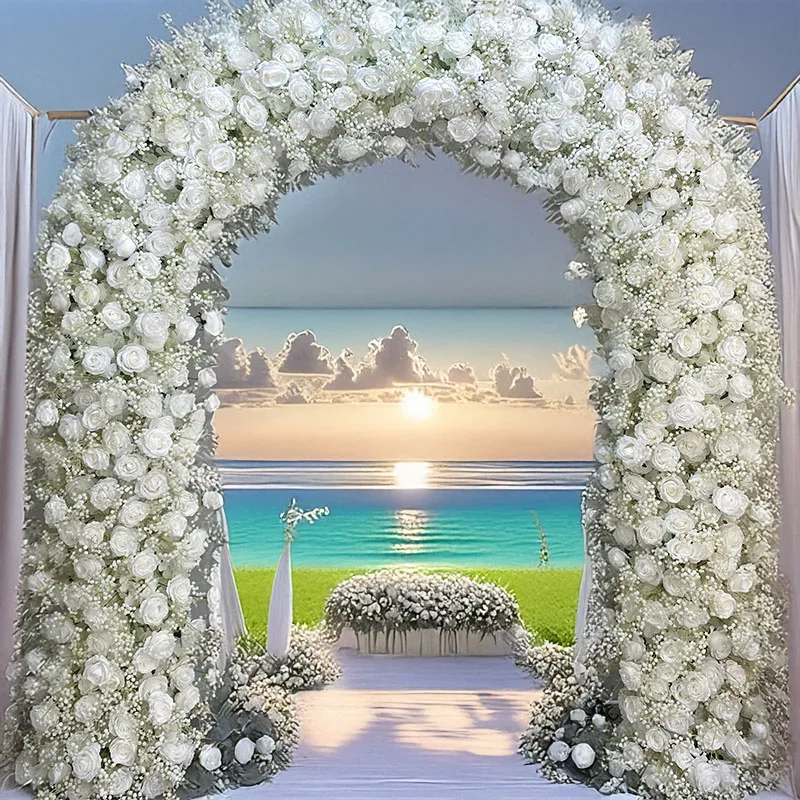 

2.4M Exquisite Artificial Rose Embroidered Ball Arch Flower Arrangement Wedding Scene Decoration Arch Flower Table Decoration