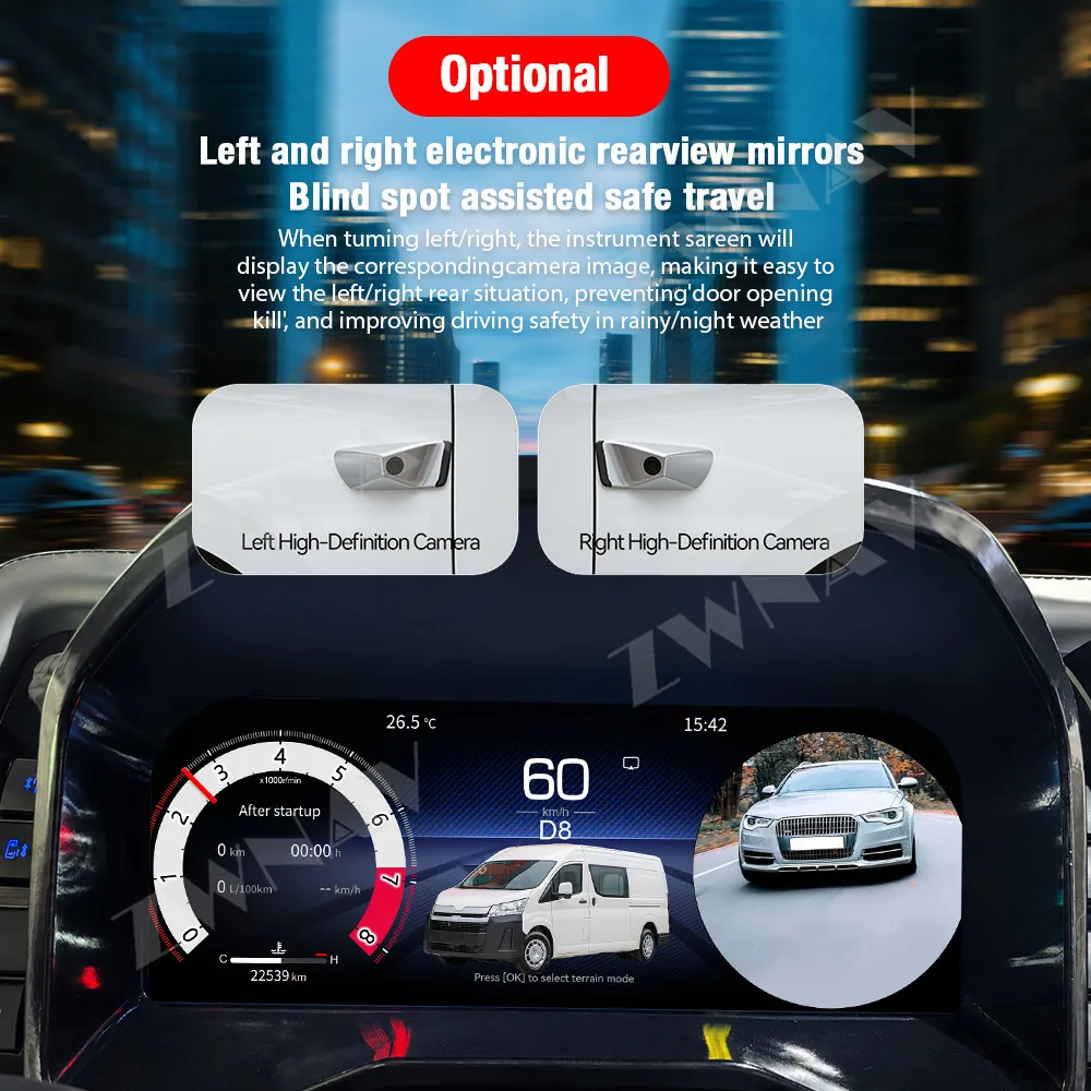 Car Dashboard For Toyota Hiace 2021-2025 Carplay Virtual Cockpit LCD Digital Gauge Cluster Instrument Panel Meter Dash Cameras