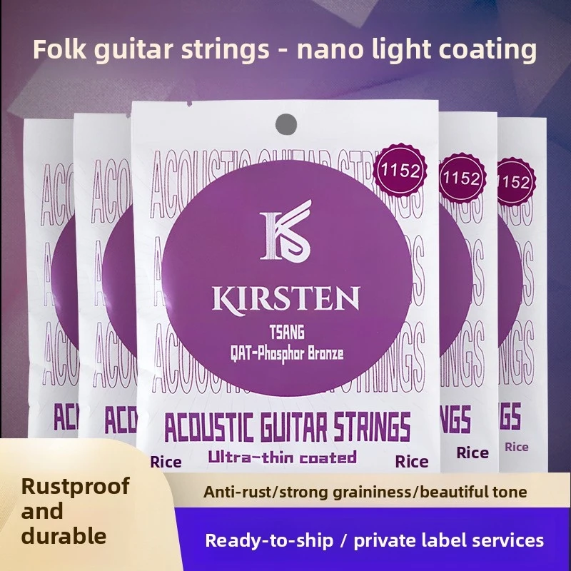 Kirsten Nanocoated Acoustic Guitar Strings Phosphor Bronze Anti-Rust Long Lasting Tone 6 Strings Set For Sweaty Hands