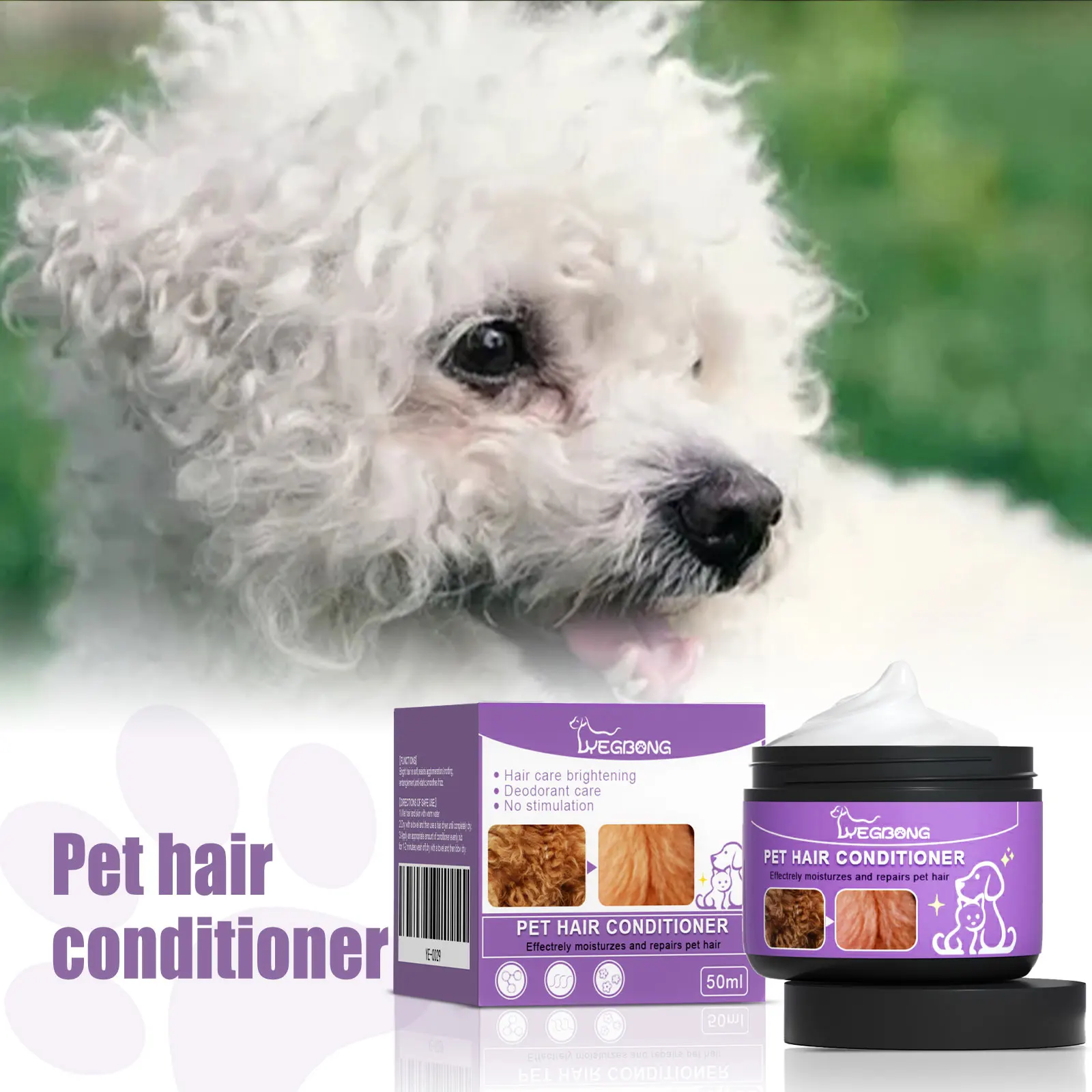 Pet Hair Grooming Conditioner Cream, Detangling Fur Care, Makes Pet Coat Fluffy & Smooth for Dogs Cats