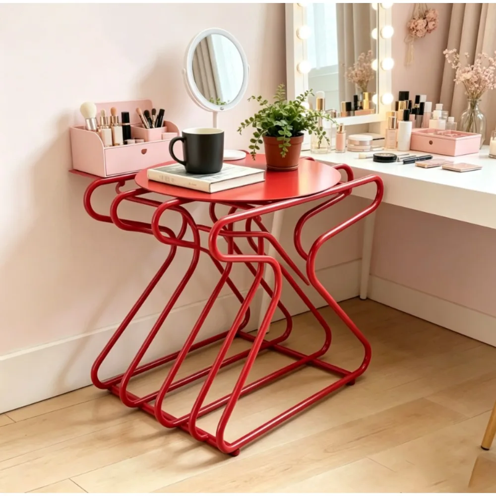 Modern Geometric Wrought Iron Accent Table, Artistic Storage Coffee Side Table For Living Room Home Decor