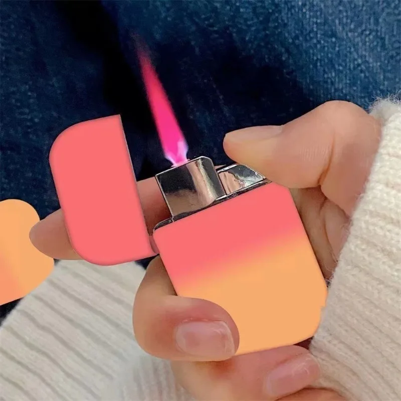 

Gradient Pink Flame Gass Lighter Metal Windproof Lighter Ultra-thin Creative Gift for Girls