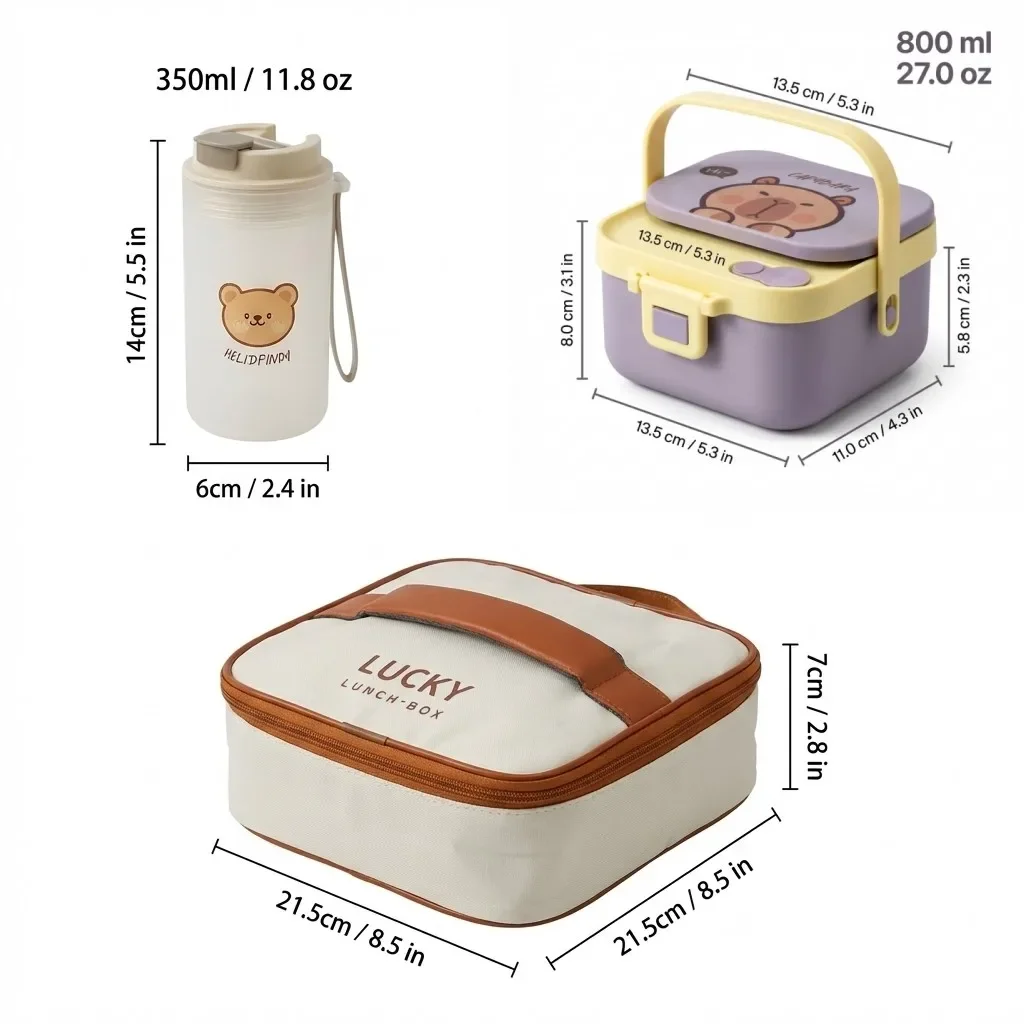 Afneembare, dubbele laag, roestvrijstalen lunchbox (304) voor kinderen, draagbaar, handzaam, schattig ontwerp, inclusief vork en lepel, geschikt voor gebruik in de magnetron.