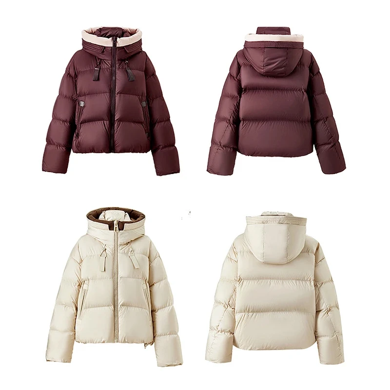 Sentubila jaqueta curta com capuz feminina 2024 inverno 90% pato branco para baixo casacos curtos mulher gola com zíper outerwear w44y56085