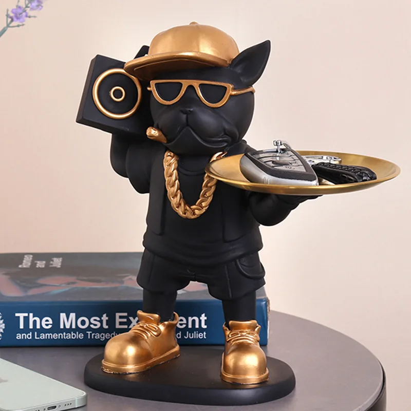 Creative home decoration dog fighting ornamDecoratiHome DecoHome，Jewelry key storage tray porch desktop animal resin crafts