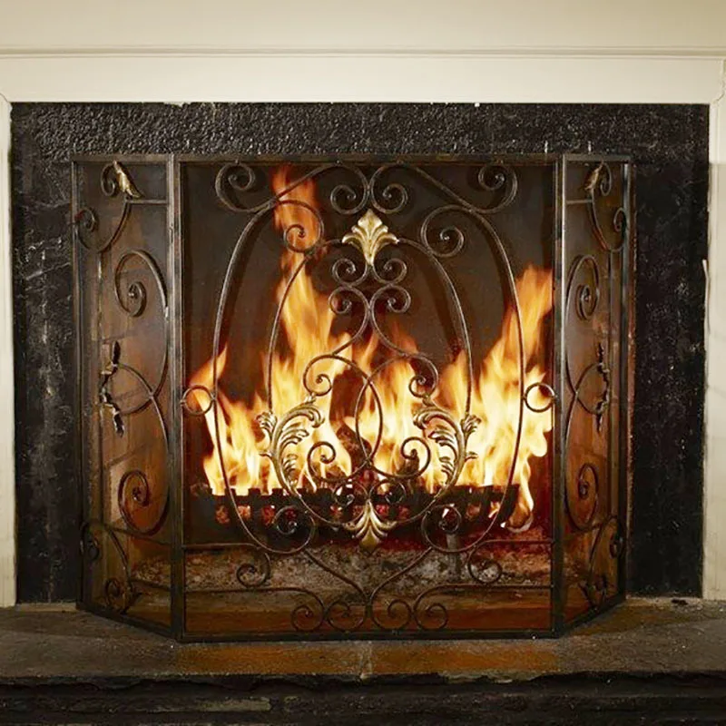 

European household wrought iron fireplace tri-fold screen partition to make old fireplace decoration door stars