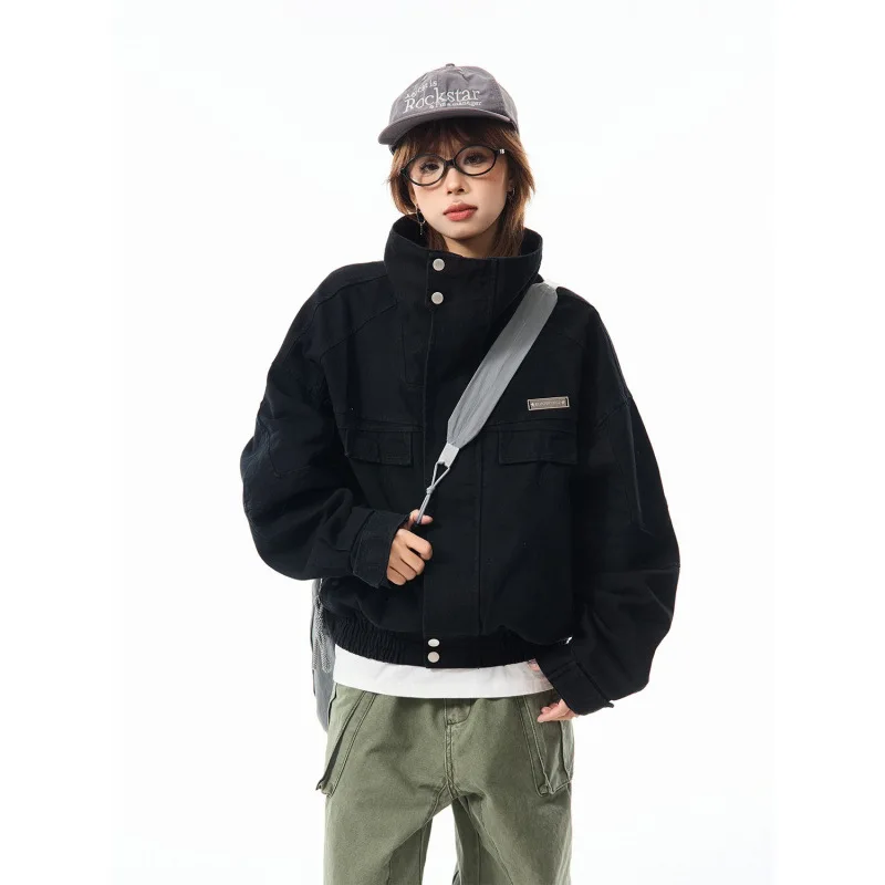 

Unisex Jacket Coat 2026 Spring Autumn Bomber Jacket New Vintage Washed Stand Collar Cargo Jacket Loose Casual For Men And Women