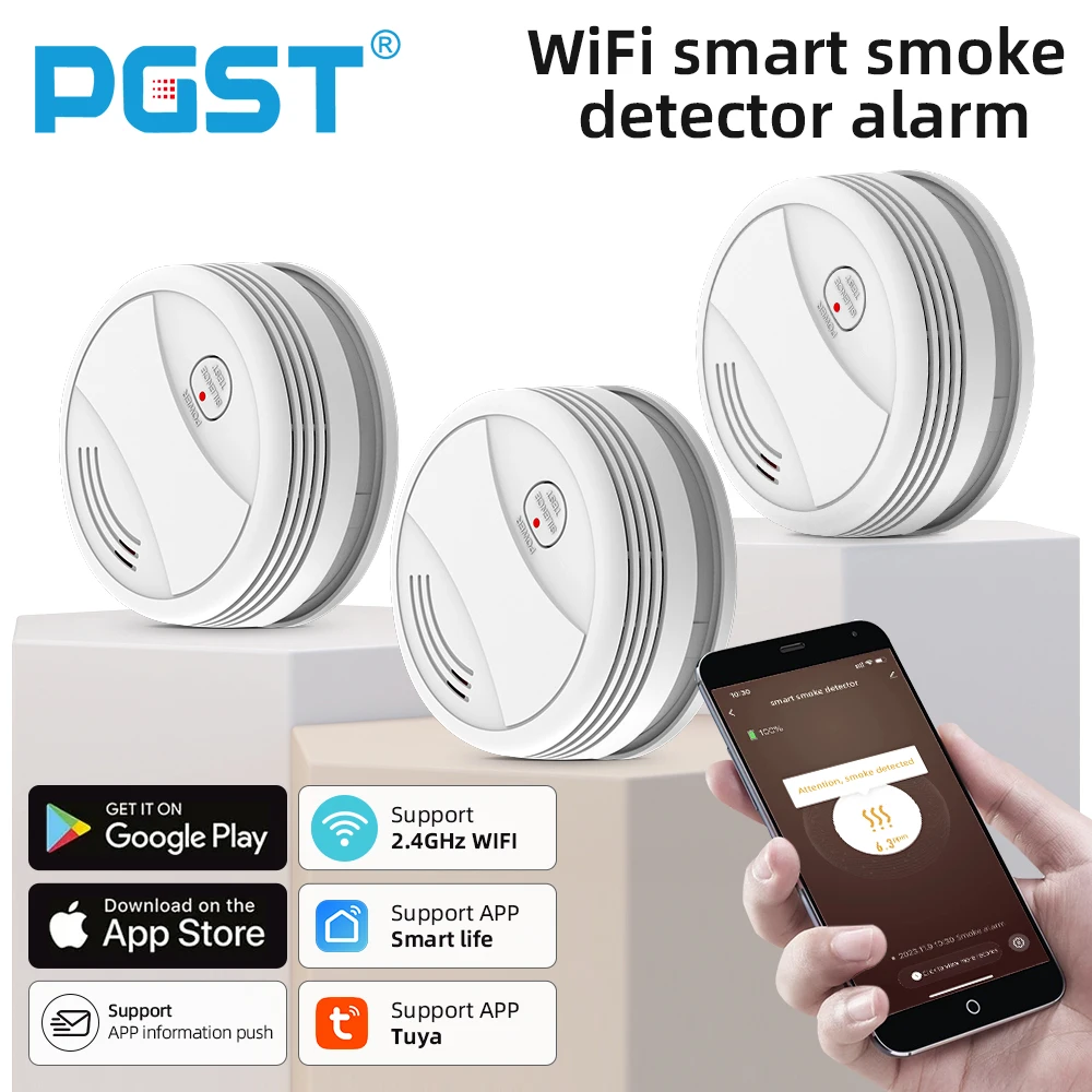 Tuya Smart Wifi Smoke Detector Fire Protection Home Security Alarm Sound Light Fire Alarm Home Security System Alarm APP Control