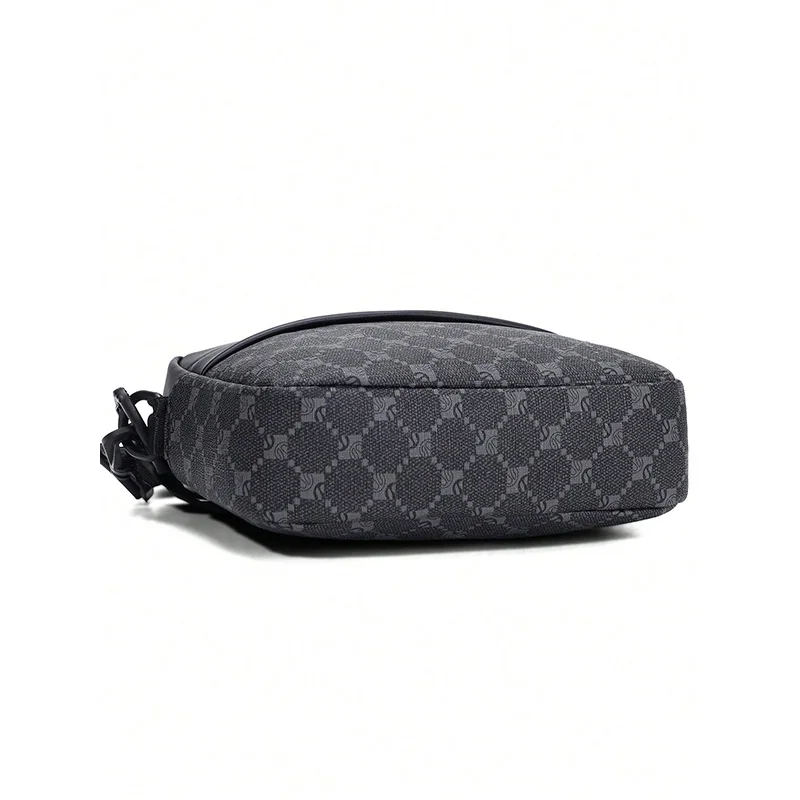 Herren-Umhängetasche im Vintage-Stil mit Print, aus PU-Leder, mit Kleinteilen versehen, kleine Schultertasche, verstellbarer Riemen, lässige Alltagstasche, Mini-Kameratasche. – Detail 6
