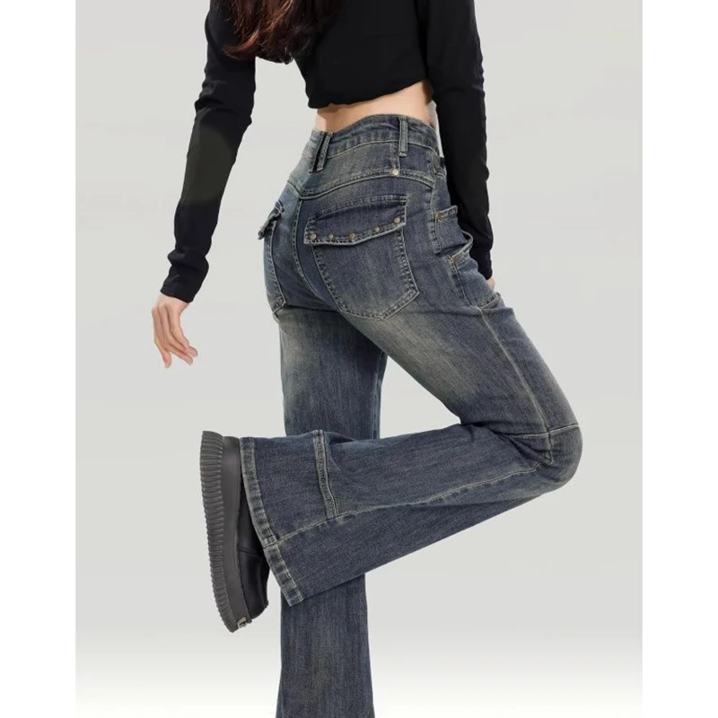 

High Street Girls Designer Casual Straight Leg Jeans Female Thin High Waist Denim Pants Lady Retro Classic Fashion Trousers