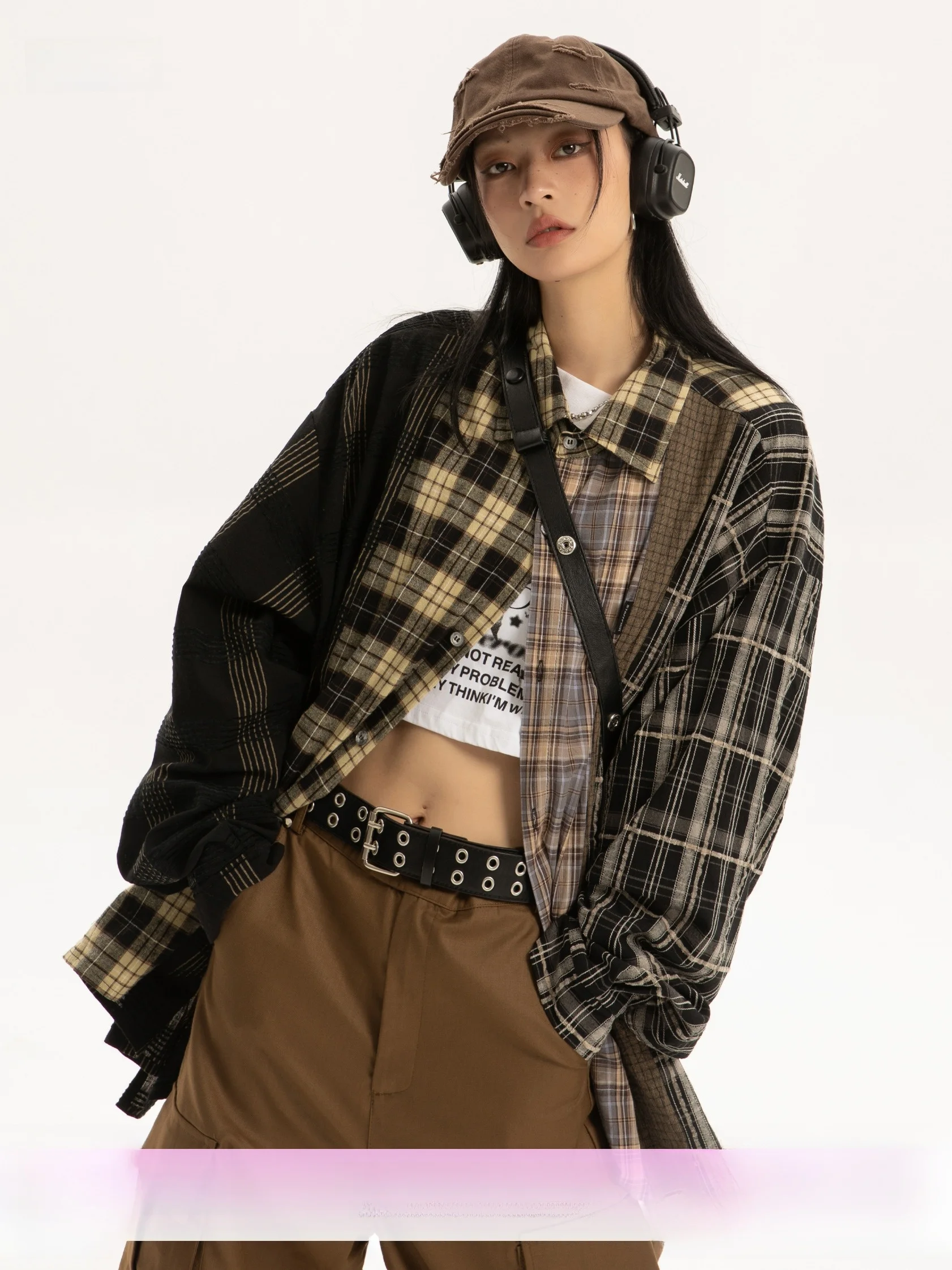 

EZEK American Retro Plaid Long Sve Women's irt Loose Early Autumn Top Coat Design Sense irt Fem Faion