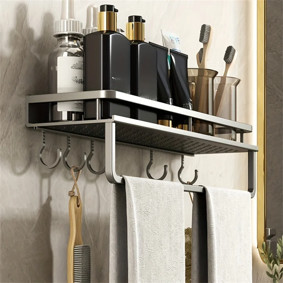 Gun Ash Wall Mounted Storage Rack Bathroom Corner Rack Bathroom Towel Rod Hook Toilet Storage Tool Shower Storage Rack Bathroom