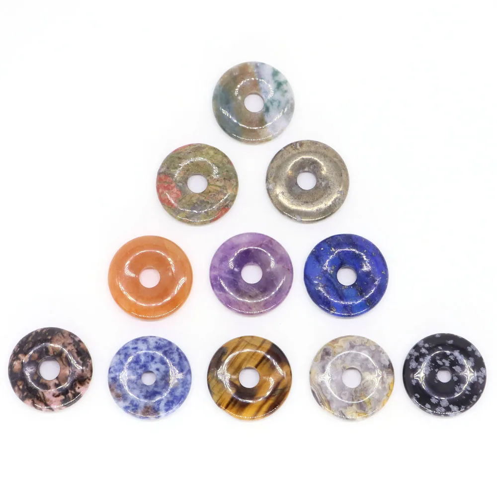 30mm Crystal Donut Necklace Pendant Natural Healing Stone Quartz Safety Button For Women Men Charms Gem Jewelry Accessories Gift