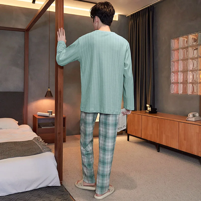 Autumn Pajamas Sets Men Big Yards 3XL Full Pure Cotton Pyjamas Male Long Sleeves Tops Long Pants Sleepwear Men Pijamas Hombre