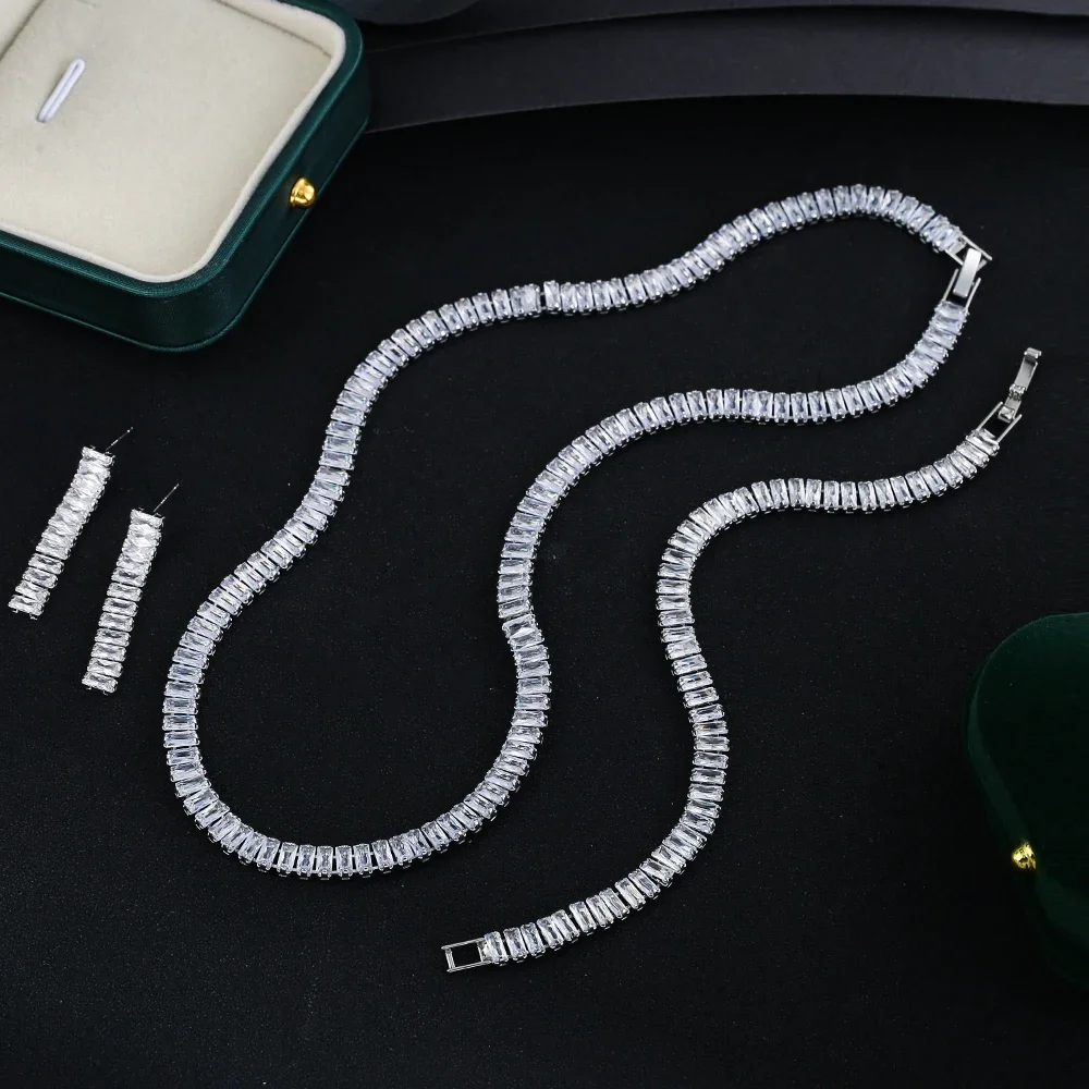 LXOEN Luxury Brilliant Cubic Zirconia Necklace Set Earrings Rings Women CZ Light Drop Bridal Wedding Jewelry Sets 2023 New