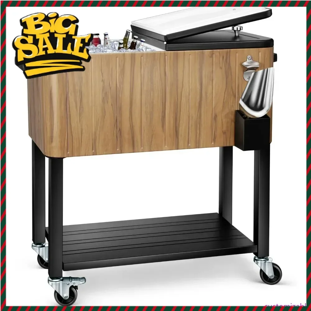 

Хит продаж: 80-квартовый переносной уличный холодильник-тележка с колесами, идеально подходит для вечеринок на открытом воздухе, напиточных баров и использования в качестве тележки с лопаткой для льда.