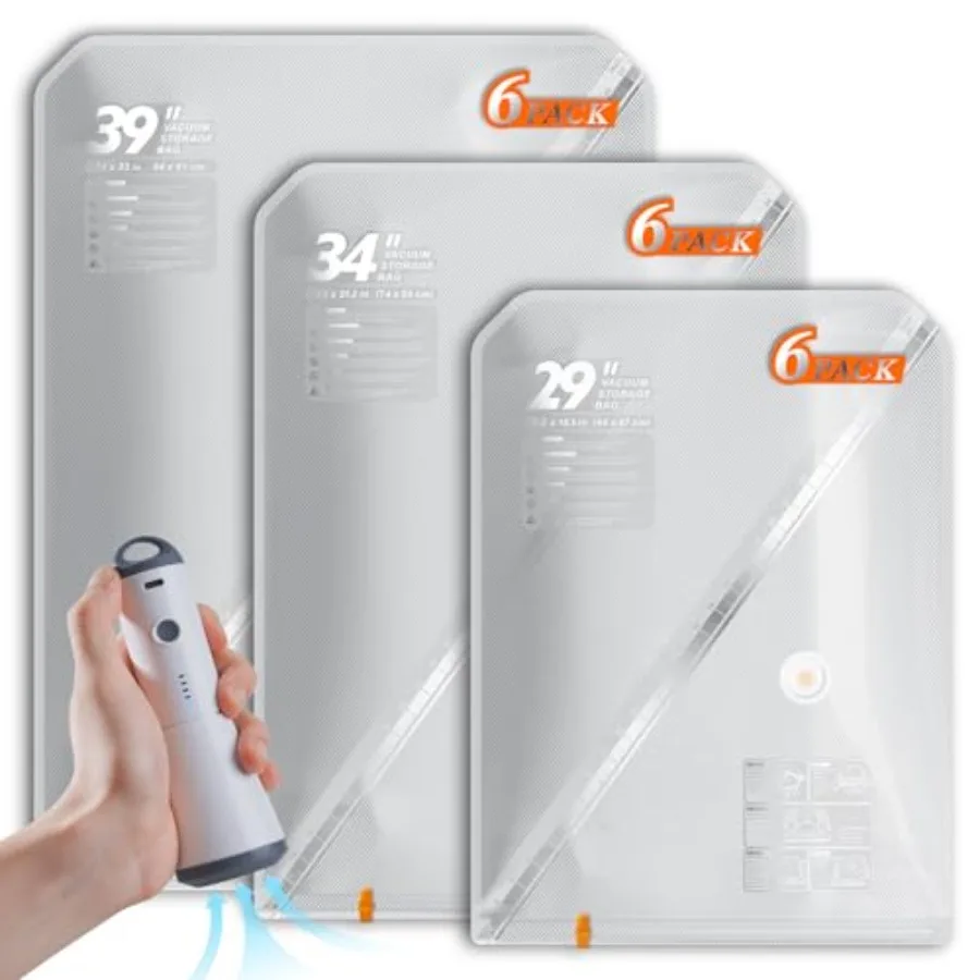 

1 Vacuum Storage Bags Set with Rechargeable Wireless Pump Large// Vacuum Seal Bags for Clothing Travel and Home, Compression Pa